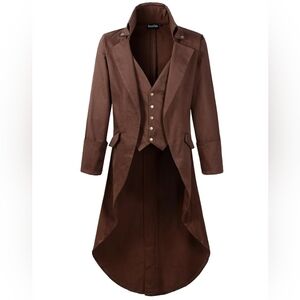 Men’s 4XL Brown Gothic Steampunk Victorian Tailcoat Cosplay Jacket Halloween